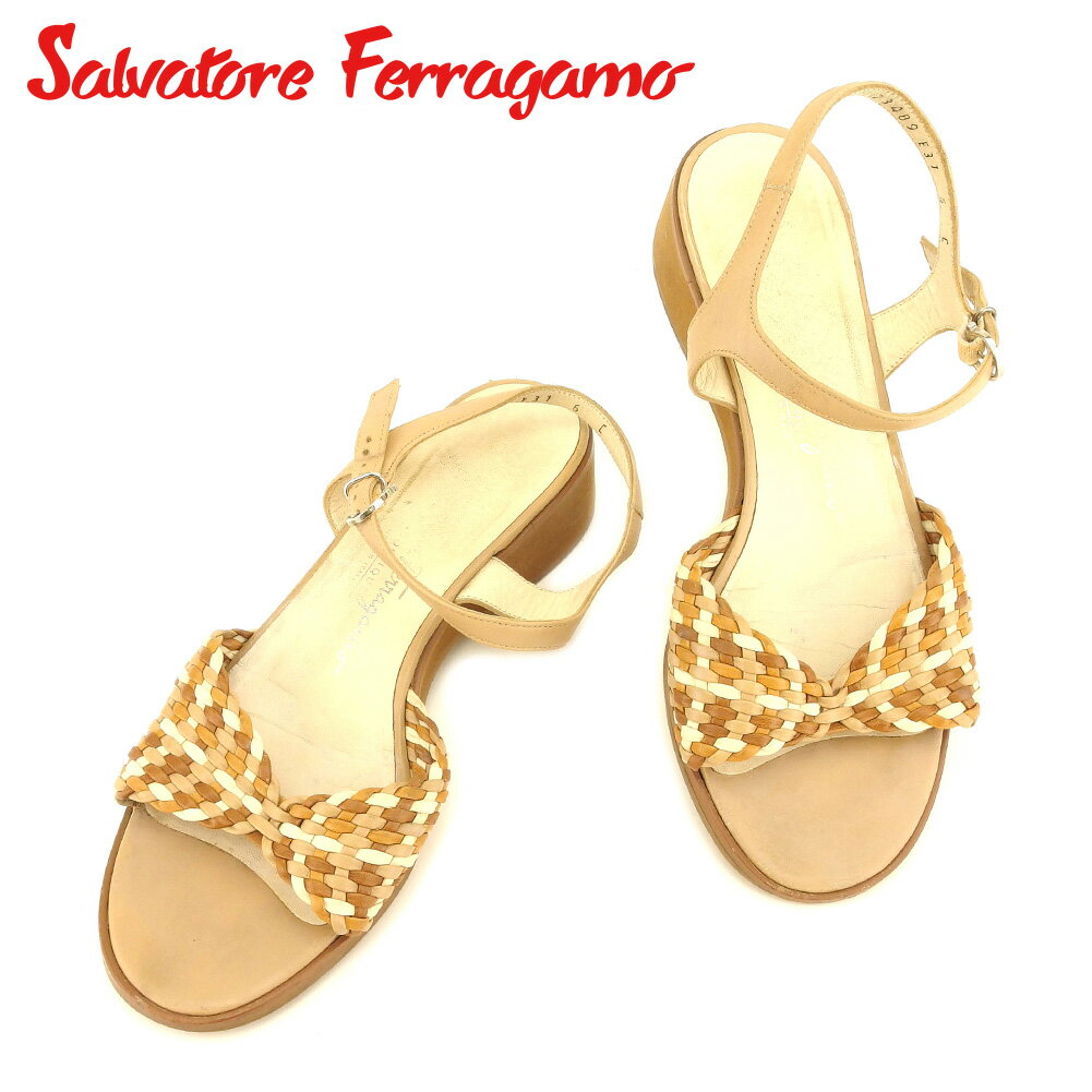 【スプリングセール30％OFF】サルヴァトーレ フェラガモ サンダル シューズ 靴 #6 ベージュ ブラウン レザー Salvatore Ferragamo 【フェラガモ】 t7360s 【中古】