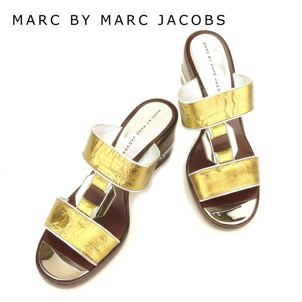 【スプリングセール30％OFF】マークバイマークジェイコブス MARC BY MARC JACOBS サンダル シューズ 靴 レディース #38 シルバー ゴールド ブラウン レザー 【マークバイマークジェイコブス】 T7371 【中古】