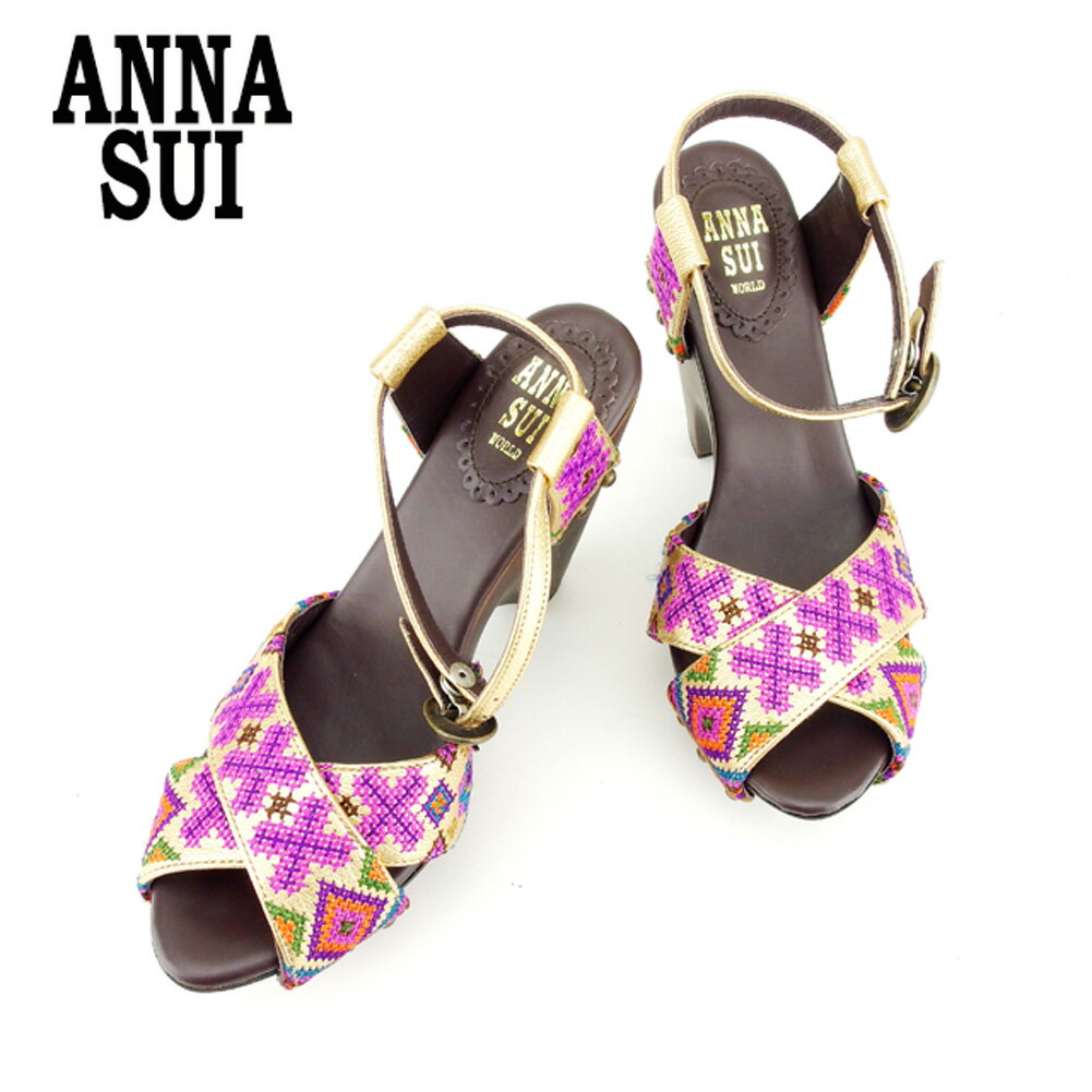 【スプリングセール30％OFF】アナスイ ANNA SUI サンダル シューズ 靴 メンズ可 #S ゴールド ブラウン レザー 【アナスイ】 T7640 【中古】