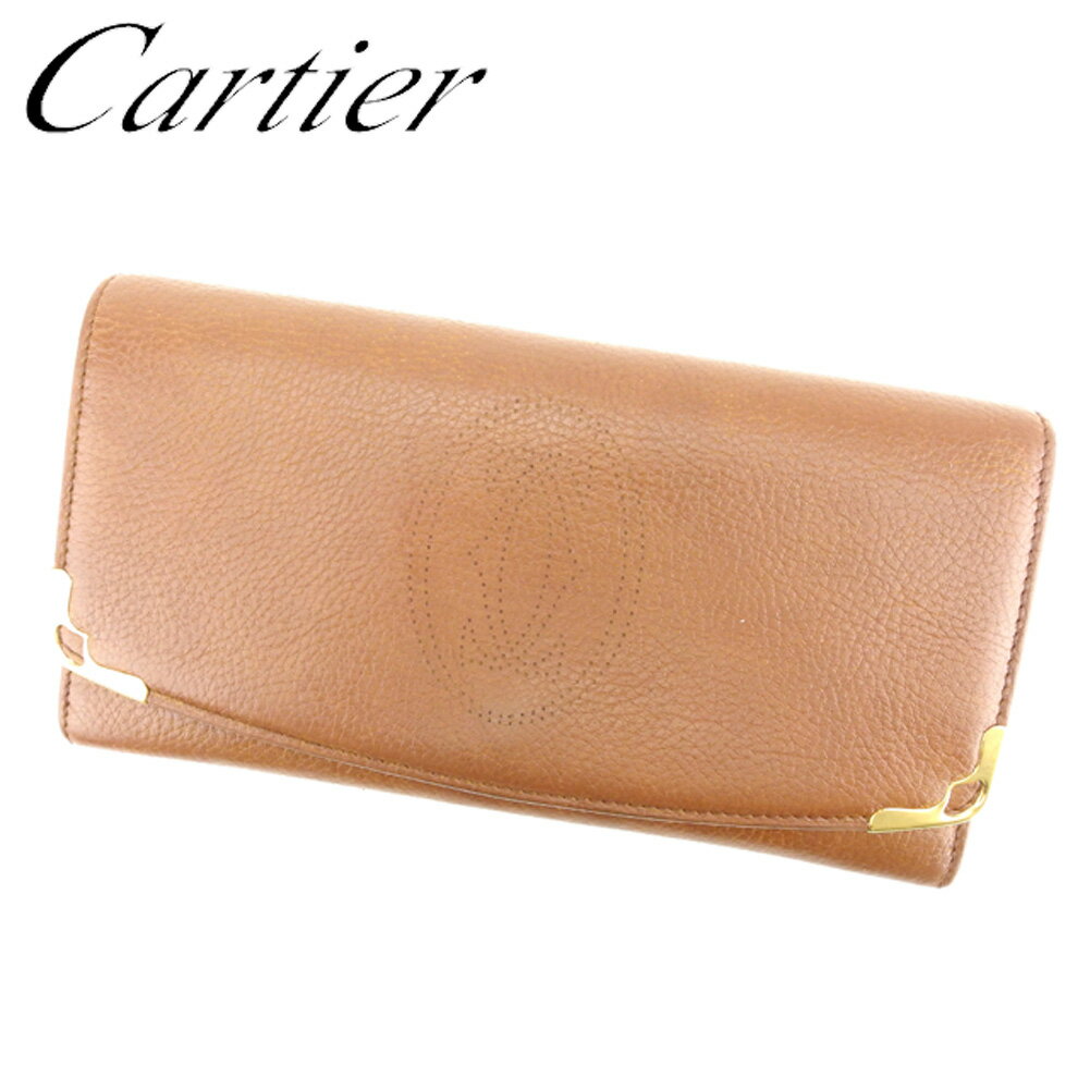 【中古】 カルティエ 長財布 ファスナー付き 長財布 マルチェロ ブラウン レザー Cartier 【カルティエ】 t7641s