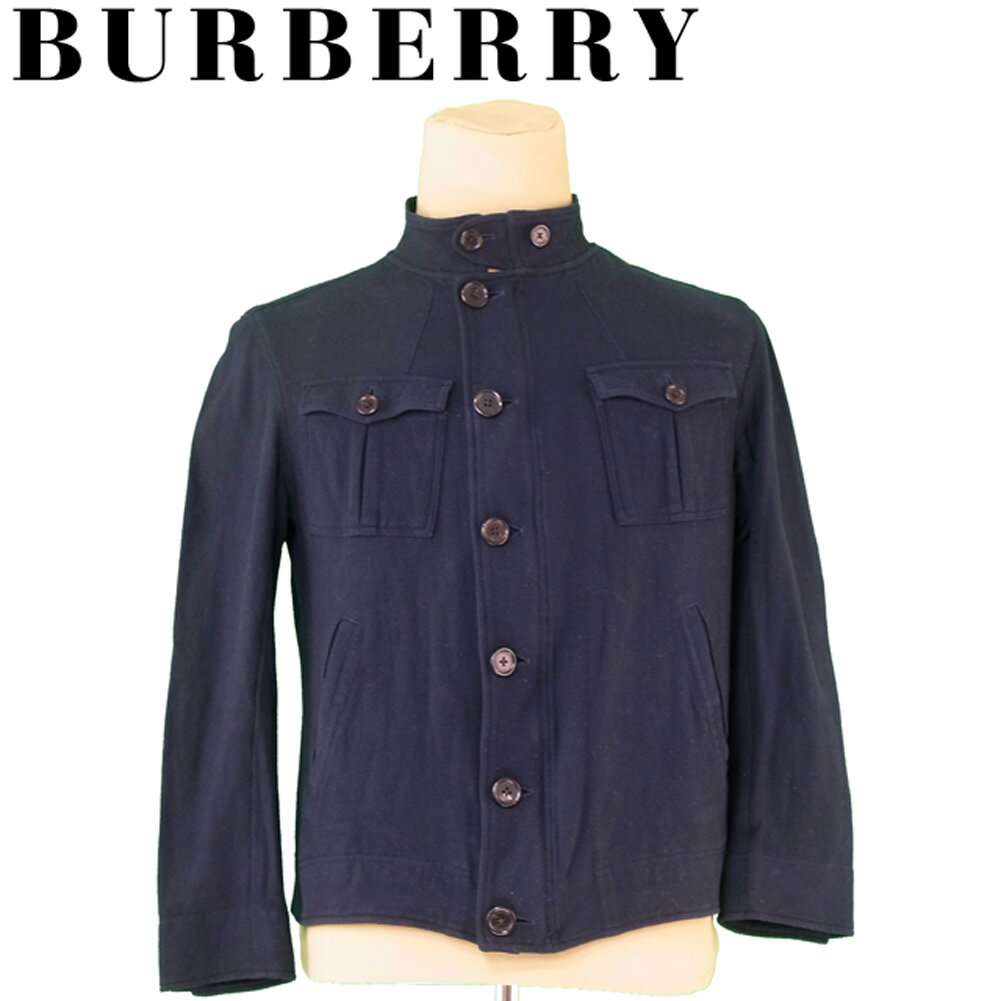 【summerセール 限定 29％OFF クーポン】バーバリー BURBERRY ジャケット ワークポケット付き メンズ ♯Mサイズ スタンドカラー ネイビー ブラック コットン綿100%(裏地)綿 T7341 ブランド 【中古】