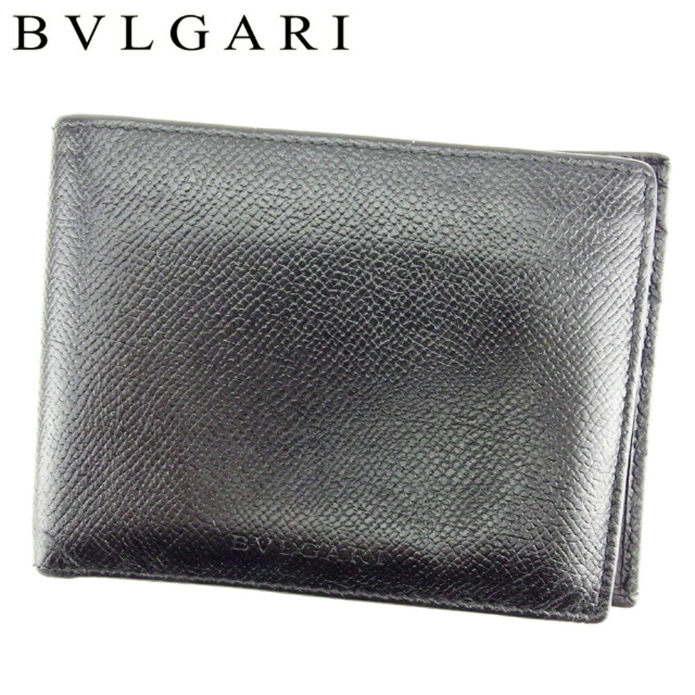 【スプリングセール30％OFF】ブルガリ BVLGARI 二つ折り 札入れ メンズ ブラック レザー 【ブルガリ】 T7419 【中古】