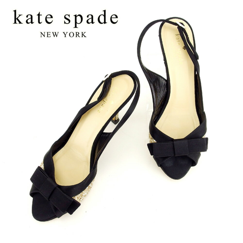 【スプリングセール30％OFF】ケイト スペード kate spade サンダル シューズ 靴 レディース ♯7B スパンコール付き ブラック ゴールド サテン×レザー 【ケイト・スペード】 T7801 【中古】