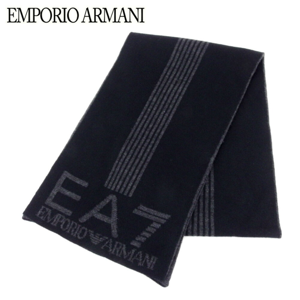 エンポリオ アルマーニ マフラー ストライプライン EAマーク ブラック グレー 灰色 アクリルAcrilica100％ EMPORIO ARMANI  b966s 