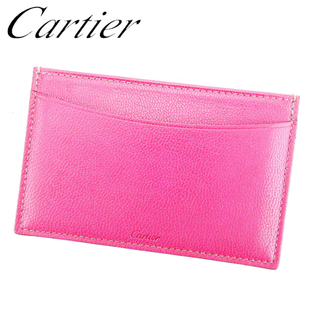 【スプリングセール30％OFF】カルティエ カードケース カード パスケース ロゴ ピンク レザー Cartier 【カルティエ】 d1827s 【中古】