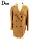ディオール Dior コート ポケット付き レディース ♯Mサイズ ダブル ベージュ 毛100%(よこベビーアルパカ50%) (裏地)キュプラ100% 訳あり セール 【中古】 D1908 .