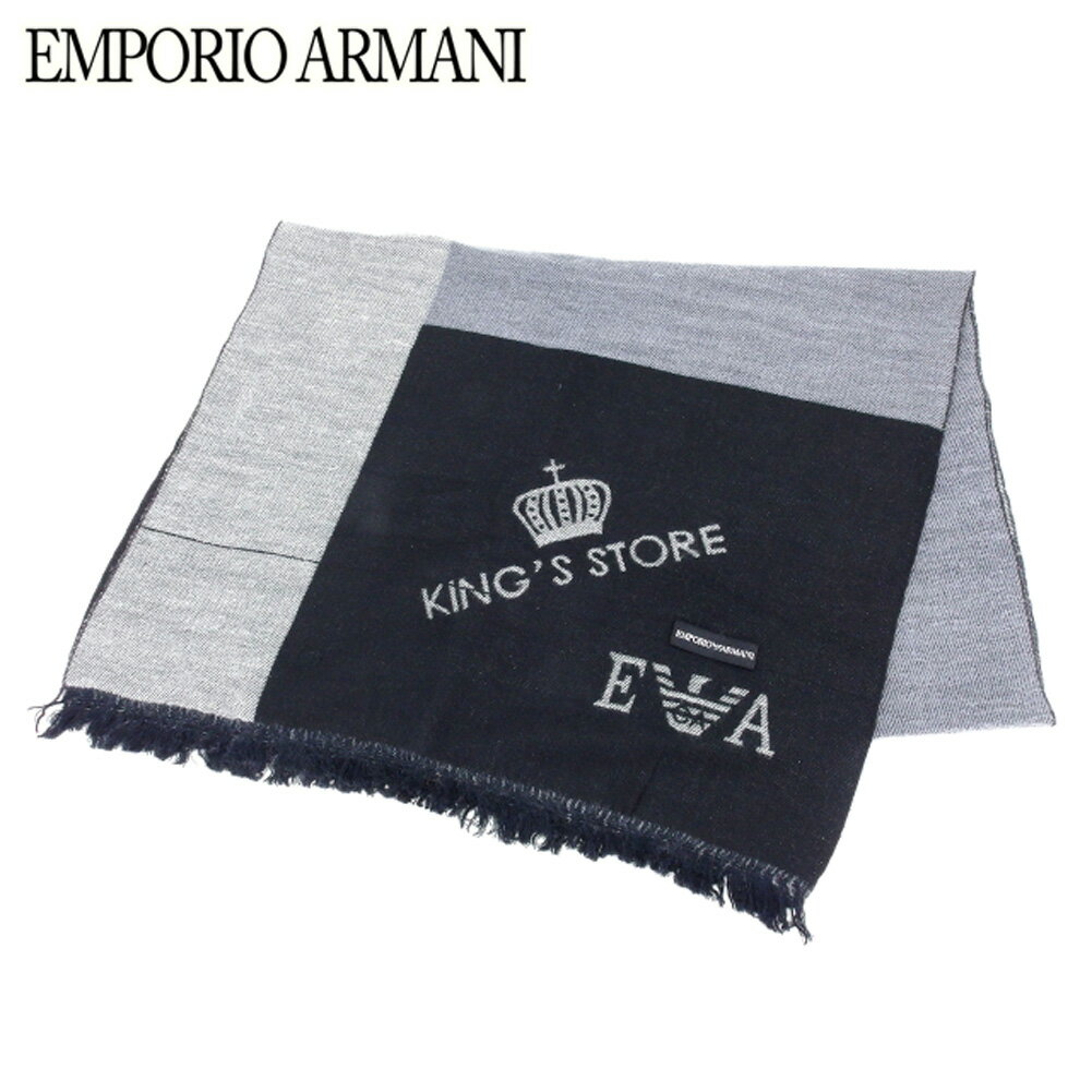 【スプリングセール30％OFF】エンポリオ アルマーニ マフラー フリンジ付き EAマーク グレー 灰色 ブラック EMPORIO ARMANI 【エンポリオ アルマーニ】 t13947s 【中古】