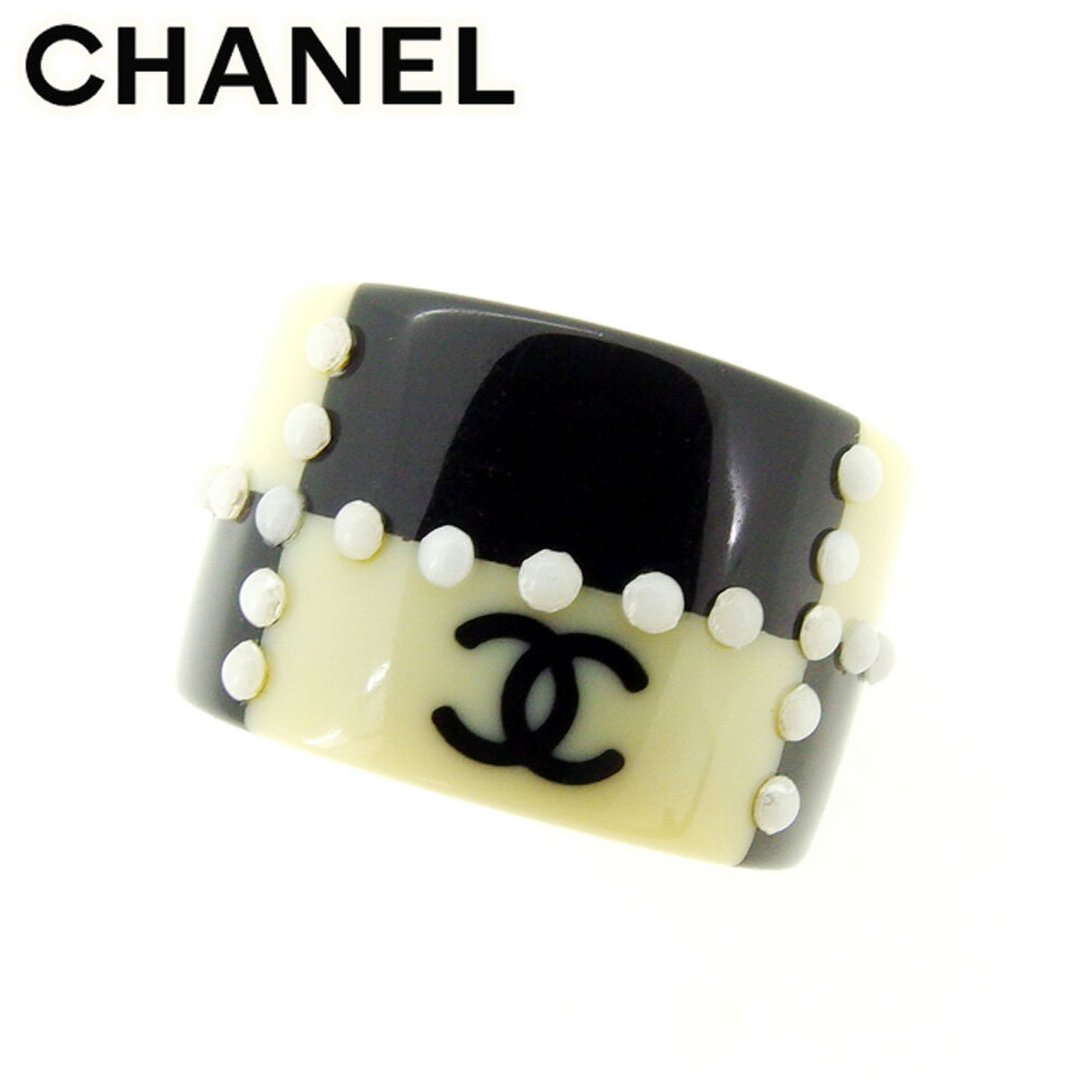 【スプリングセール30％OFF】シャネル CHANEL 指輪 リング アクセサリー レディース ♯13~14号 ベージュ ブラック ホワイト 白 プラスチック 【シャネル】 T7476 【中古】