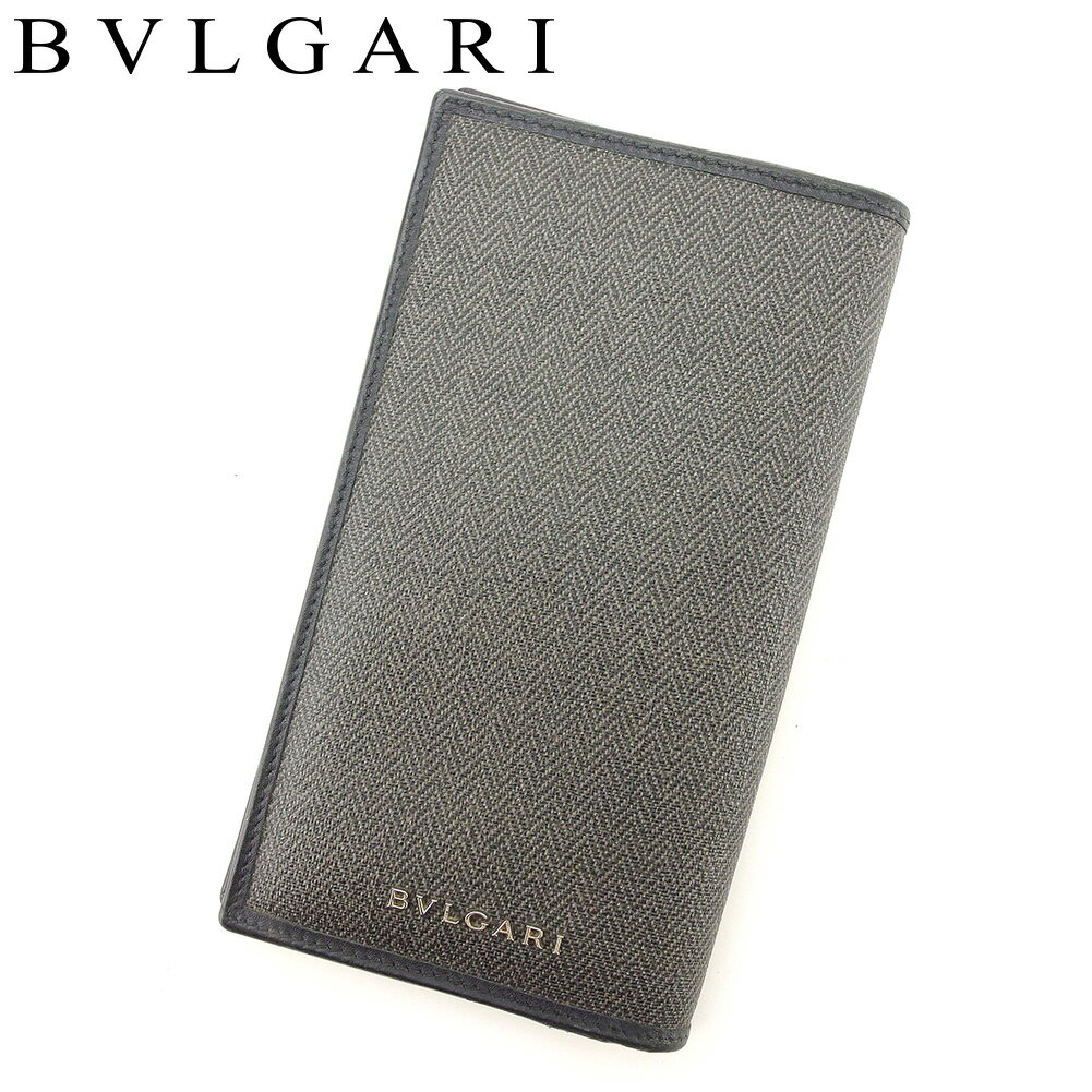 【スプリングセール30％OFF】ブルガリ 長財布 ファスナー付き 長財布 ブラック ベージュ PVC×レザー BVLGARI 【ブルガリ】 t7671s 【中古】