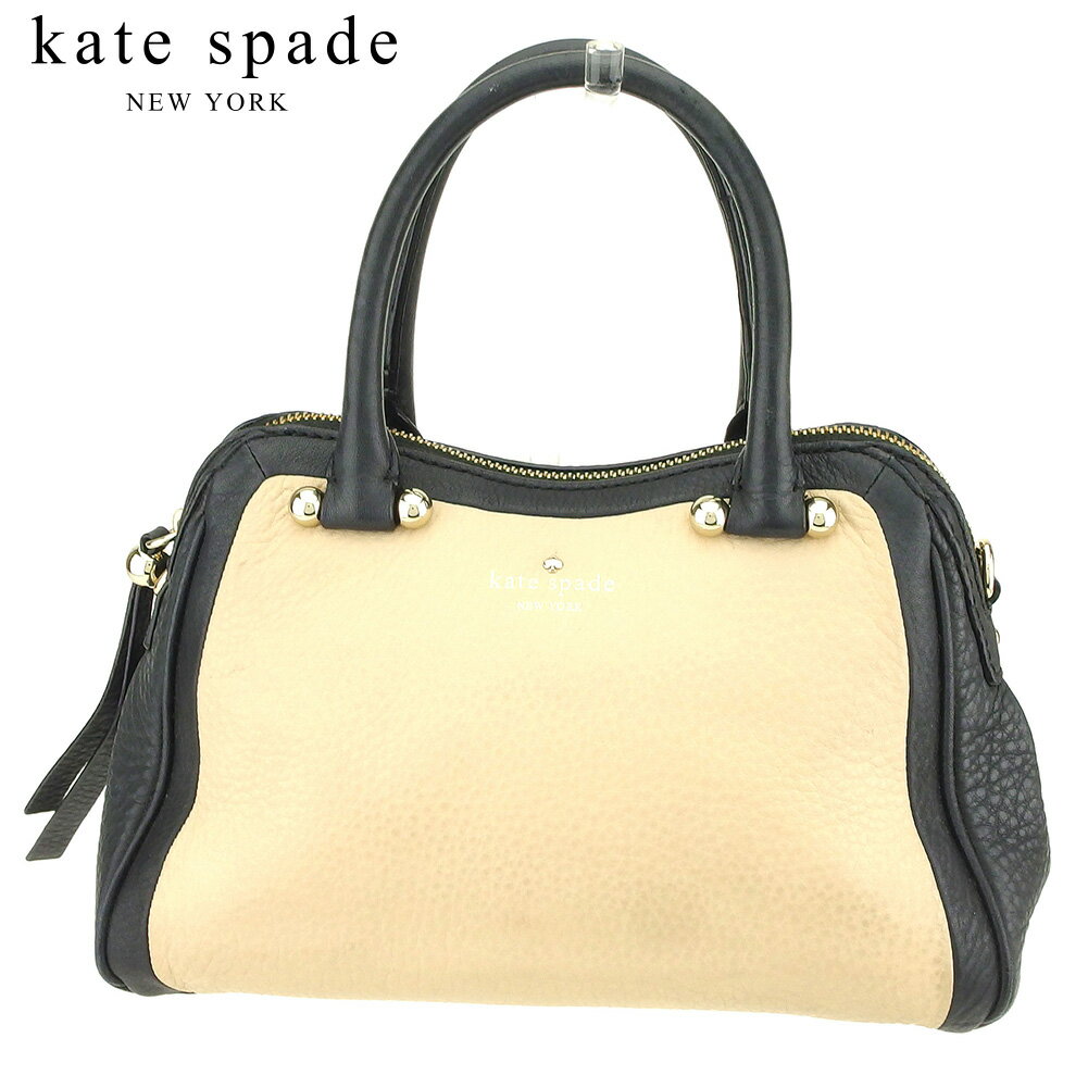 【スプリングセール30％OFF】ケイト スペード ハンドバッグ バック ミニボストンバッグ バック ベージュ ブラック レザー kate spade バック 手持ちバッグ バック ファッションバッグ バック 収納 【ケイト・スペード】 E1313 【中古】