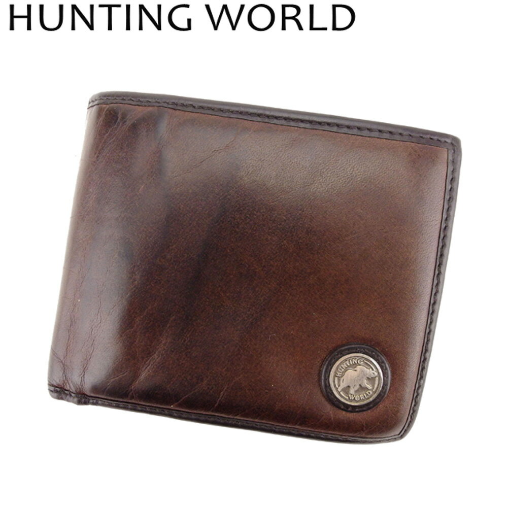 【スプリングセール30％OFF】ハンティングワールド 二つ折り 財布 ブラウン バチュークロス×レザー HUNTING WORLD 二つ折りサイフ 財布 サイフ 収納 ユニセックス 小物 【ハンティングワールド】 G1302 【中古】