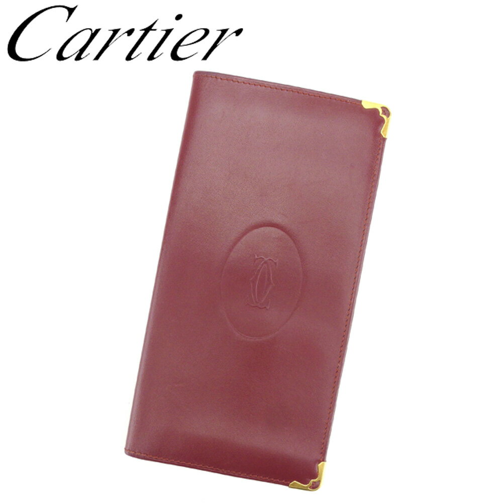 【4100円オフクーポン】 【中古】 カルティエ Cartier 長札入れ 長財布 レディース メンズ ボルドー レザー 【カルティエ】 G1309 ★