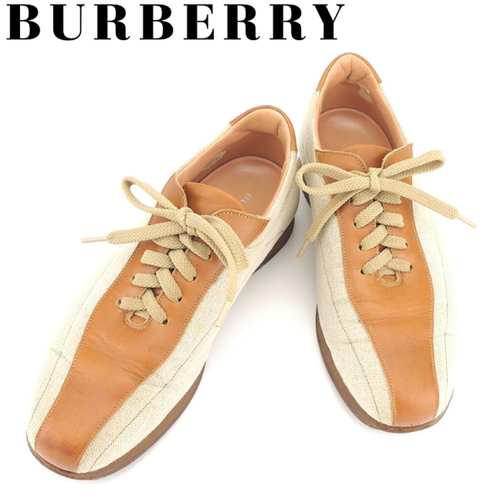 【スプリングセール30％OFF】バーバリー スニーカー シューズ 靴 #24 ライトブラウン ベージュ キャンバス×レザー BURBERRY 【バーバリー】 g1313s 【中古】