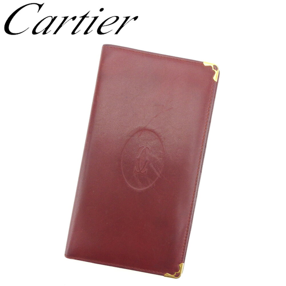 【スプリングセール30％OFF】カルティエ 長札入れ 長財布 マストライン ボルドー レザー Cartier 【カルティエ】 g1314s 【中古】