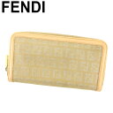 【スプリングセール30％OFF】フェンディ 長財布 ラウンドファスナー ズッキーノ ベージュ ゴールド キャンバス×レザー FENDI 長サイフ サイフ 収納 ユニセックス 小物 【フェンディ】 H624 【中古】