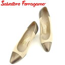 【お買い物マラソン30％OFF】サルヴァトーレ フェラガモ Salvatore Ferragamo パンプス シューズ 靴 レディース ♯4ハーフC ベージュ ブラウン レザー 【フェラガモ】 H629 【中古】