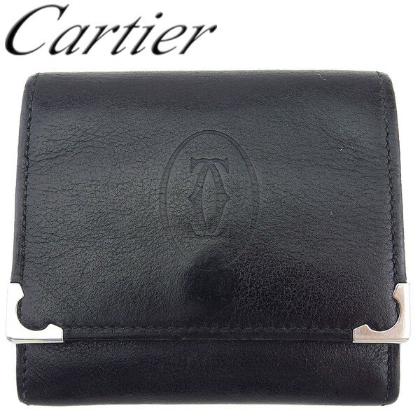 【スプリングセール】【中古】 カルティエ コインケース 小銭入れ マストライン ブラック×ボルドー×シルバー レザー Cartier A2015
