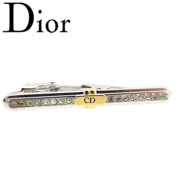 【楽天スーパーSALE 最大50％OFF】【中古】 クリスチャン ディオール タイピン ネクタイピン シルバー×ゴールド シルバー・ゴールドメッキクリスタルラインストーン Christian Dior T24299 ブランド ハイブランド ヴィンテージ 送料無料