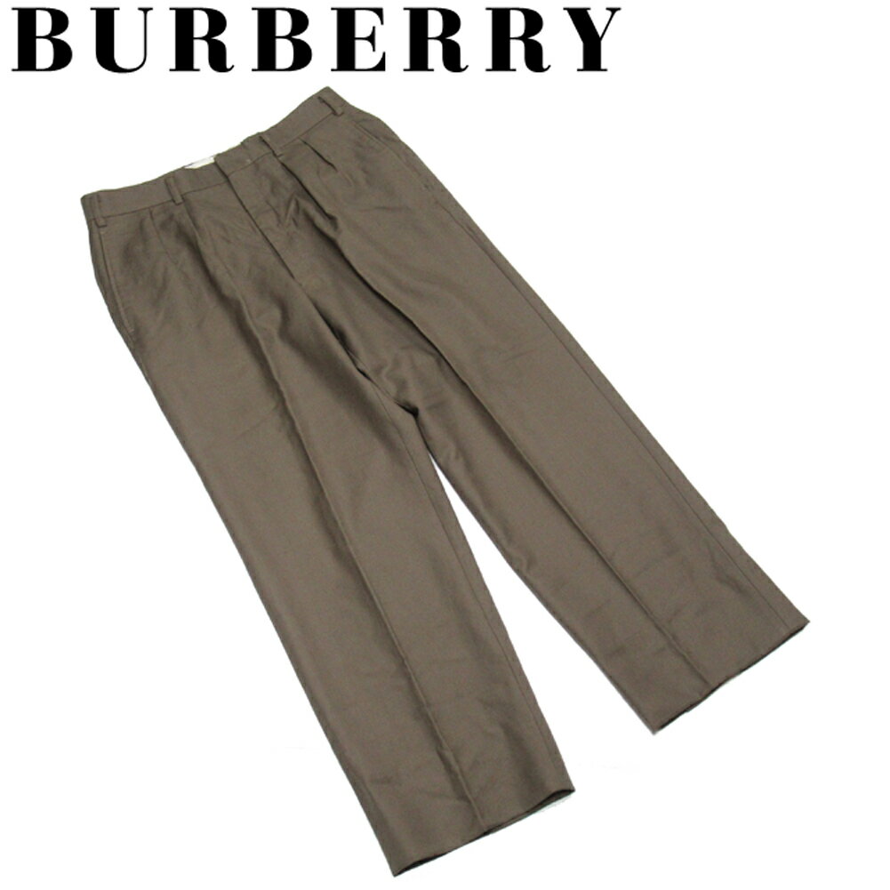 【冬のTHEセール 30%OFF】バーバリー パンツ ボトムス メンズ スラックス センタープレス ブラウン グリーン 毛 ウール BURBERRY A1909 【中古】