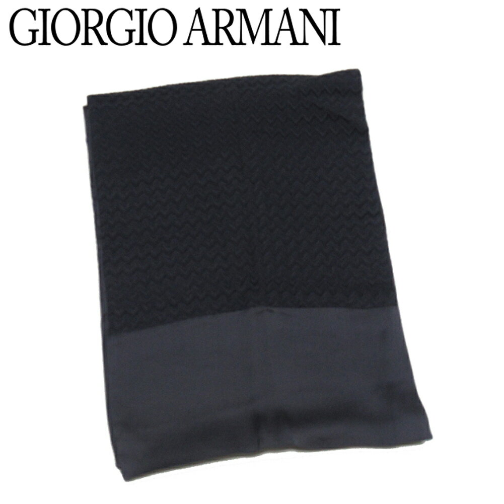 【スプリングセール30％OFF】ジョルジオ アルマーニ ストール メンズ ジグザグ柄 ネイビー シルク 絹 GIORGIO ARMANI l3509s 【中古】