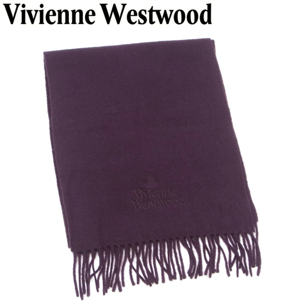 【中古】 ヴィヴィアン ウエストウッド Vivienne Westwood マフラー フリンジ付き オーブ刺繍 レディース メンズ f1673_b