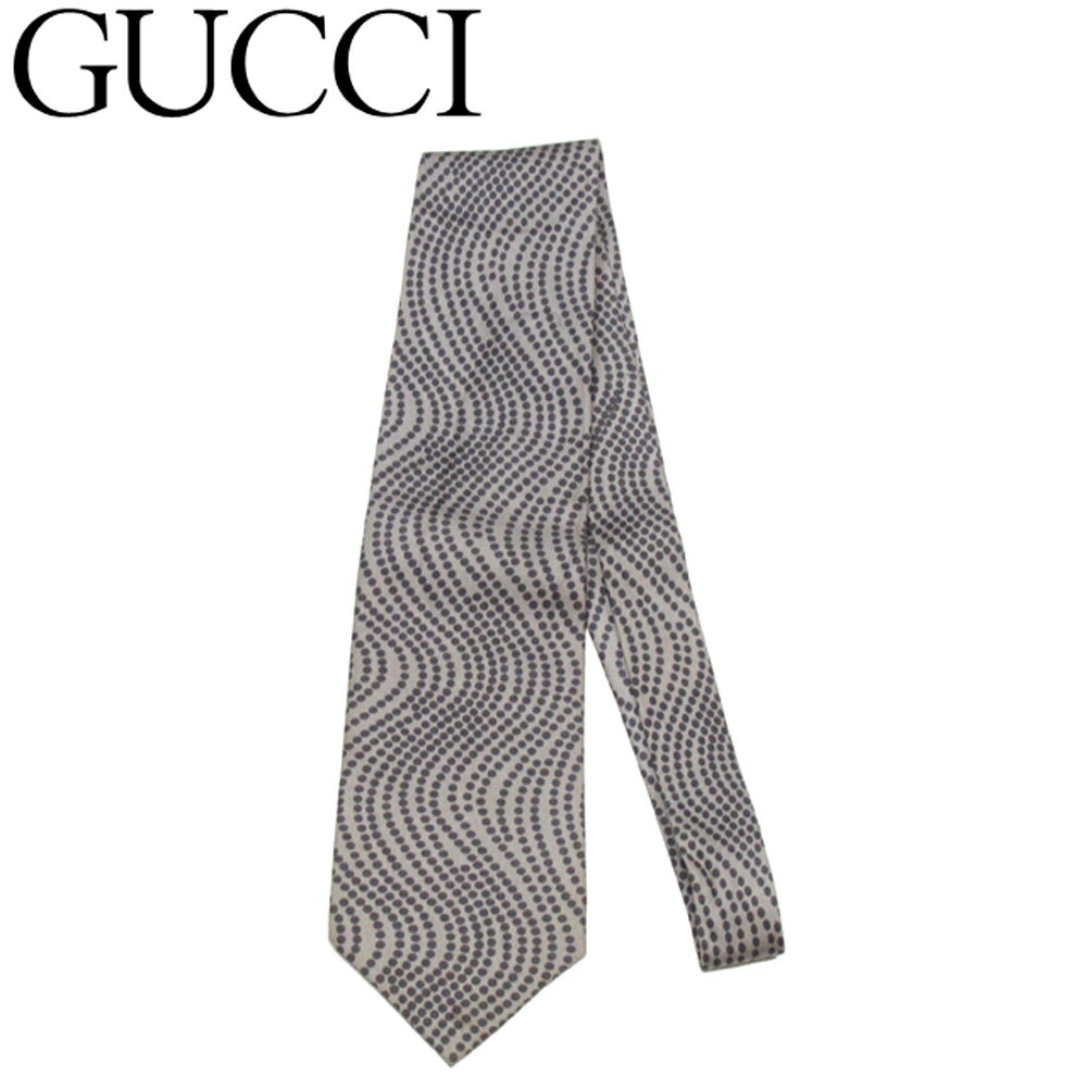 【スプリングセール30％OFF】グッチ ネクタイ レギュラータイ メンズ ドット 水玉 グレー 灰色 シルク 絹 GUCCI G1682 【中古】