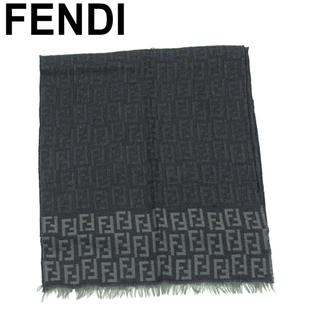 【スプリングセール30％OFF】フェンディ マフラー フリンジ付き レディース メンズ ズッカ ブラック グレー 灰色 FENDI T21124 【中古】