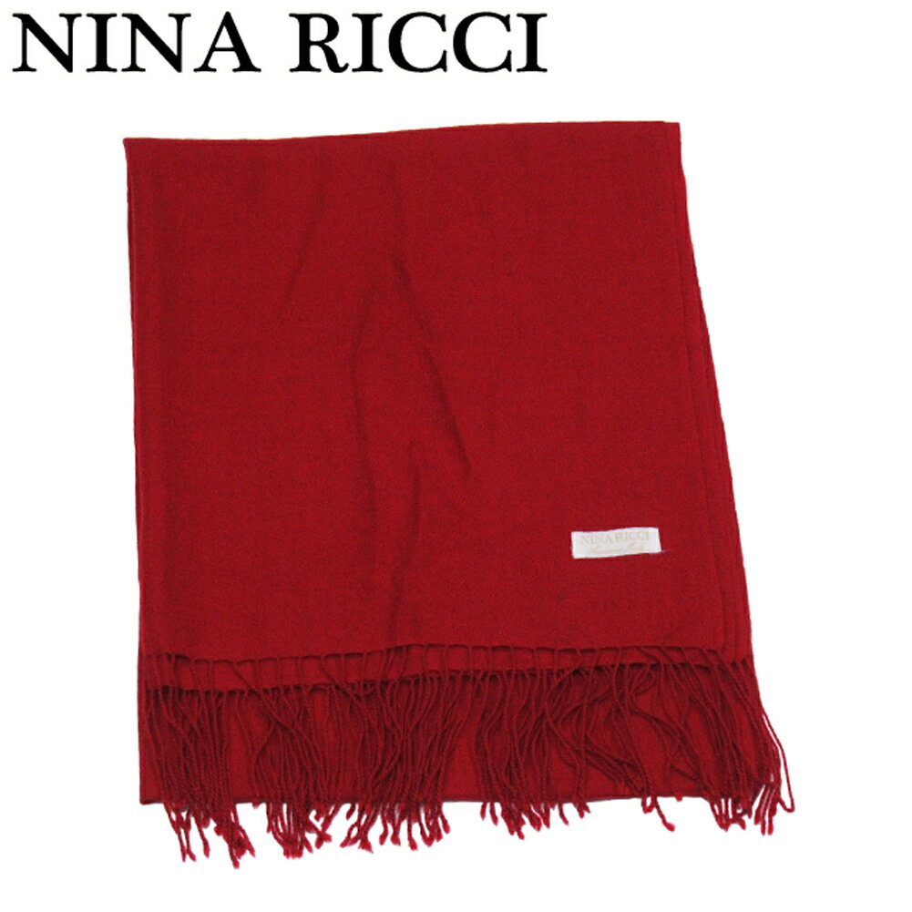 【スプリングセール30％OFF】【中古】 ニナ リッチ ストール マフラー ショール レディース フリンジ付き レッド NINA RICCI F1909