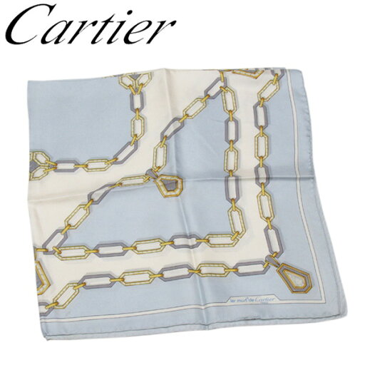 【スプリングセール】【中古】 カルティエ スカーフ 大判サイズ レディース チェーン柄 ブルー ホワイト 白系 シルク 絹 Cartier T23768 【スプリングセール】【中古】 カルティエ スカーフ 大判サイズ レディース チェーン柄 ブルー ホワイト 白系 シルク 絹 Cartier T23768
