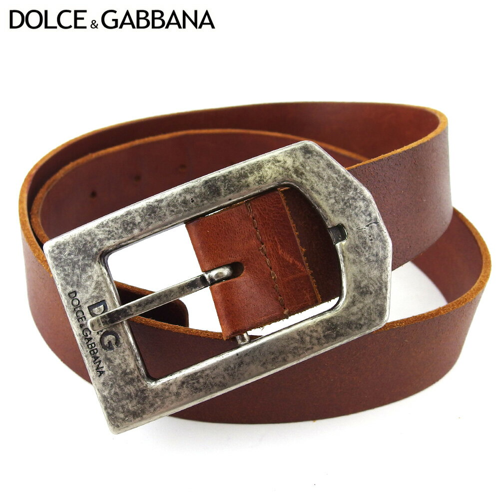 【スプリングセール30％OFF】ドルチェ&ガッバーナ ベルト メンズ可 ブラウン シルバー レザー×金具 DOLCE&GABBANA T20340 【中古】