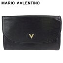 【スプリングセール30％OFF】【中古】 マリオ ヴァレンティノ クラッチバッグ セカンドバッグ バッグ レディース メンズ Vマーク ブラック ゴールド レザー MARIO VALENTINO B1166