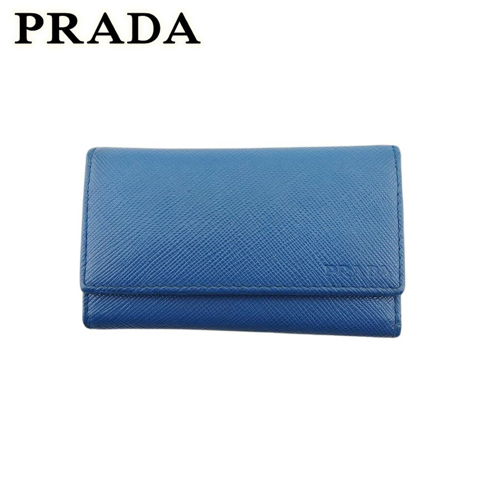 【スプリングセール30％OFF】【中古】 プラダ キーケース 6連キーケース レディース メンズ ロゴ ブルー サフィアーノレザー PRADA T21792