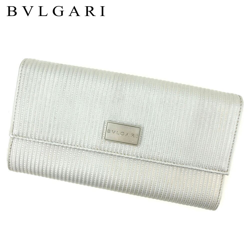 【スプリングセール30％OFF】ブルガリ 長財布 ファスナー付き 長財布 ミレリゲ シルバー ブラック PVC×レザー BVLGARI 長サイフ サイフ 収納 ユニセックス 小物 【ブルガリ】 T14563 【中古】