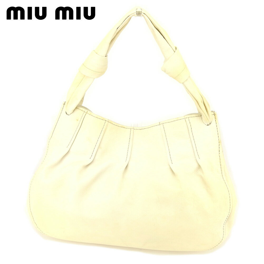 【スプリングセール30％OFF】ミュウミュウ トートバッグ バック ワンショルダー ベージュ レザー miumiu 【ミュウミュウ】 t12613s 【中古】