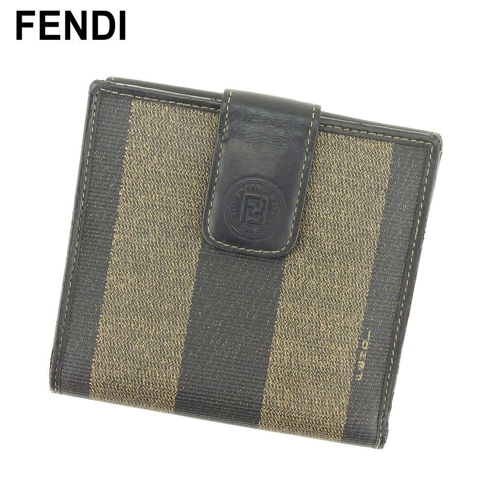 【スプリングセール30％OFF】フェンディ Wホック 財布 二つ折り 財布 ペカン ブラック ベージュ PVC×レザー FENDI 【フェンディ】 t16336s 【中古】