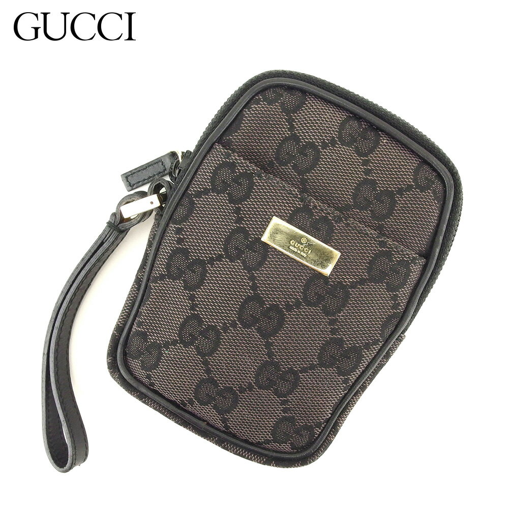 【中古】 グッチ Gucci シガレットケース ポーチ レディース メンズ GG柄 ブラック ブラウン キャンバス×レザー 人気 セール S971