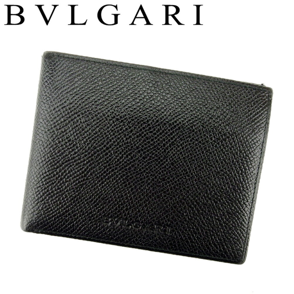 【スプリングセール30％OFF】ブルガリ BVLGARI 二つ折り 札入れ メンズ ブラック レザー 【ブルガリ】 T8672 【中古】