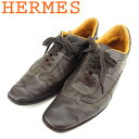 【春の大感謝祭 30％OFF】エルメス HERMES スニーカー シューズ 靴 メンズ ♯40ハーフ ローカット ブラウン ベージュ レザー 【エルメス】 T8696 【中古】