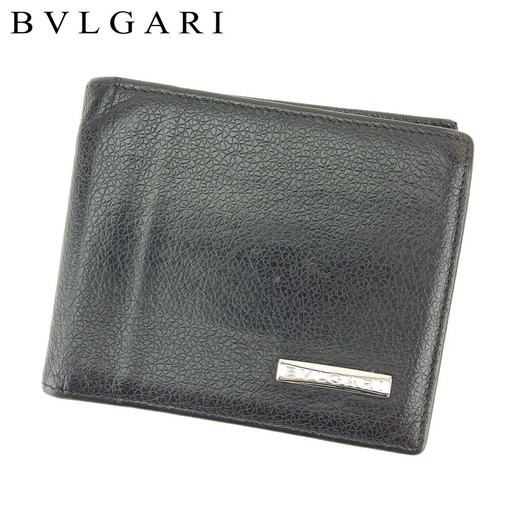 【スプリングセール30％OFF】ブルガリ 二つ折り 札入れ 二つ折り 財布 ブラック レザー BVLGARI 【ブルガリ】 t8804s 【中古】