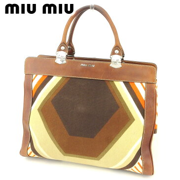 【中古】 ミュウミュウ トートバッグ バック ハンドバッグ バック ブラウン ベージュ オレンジ キャンバス×レザー miumiu バック 収納 ファッションバッグ バック 手持ちバッグ バック 【ミュウミュウ】 T8810