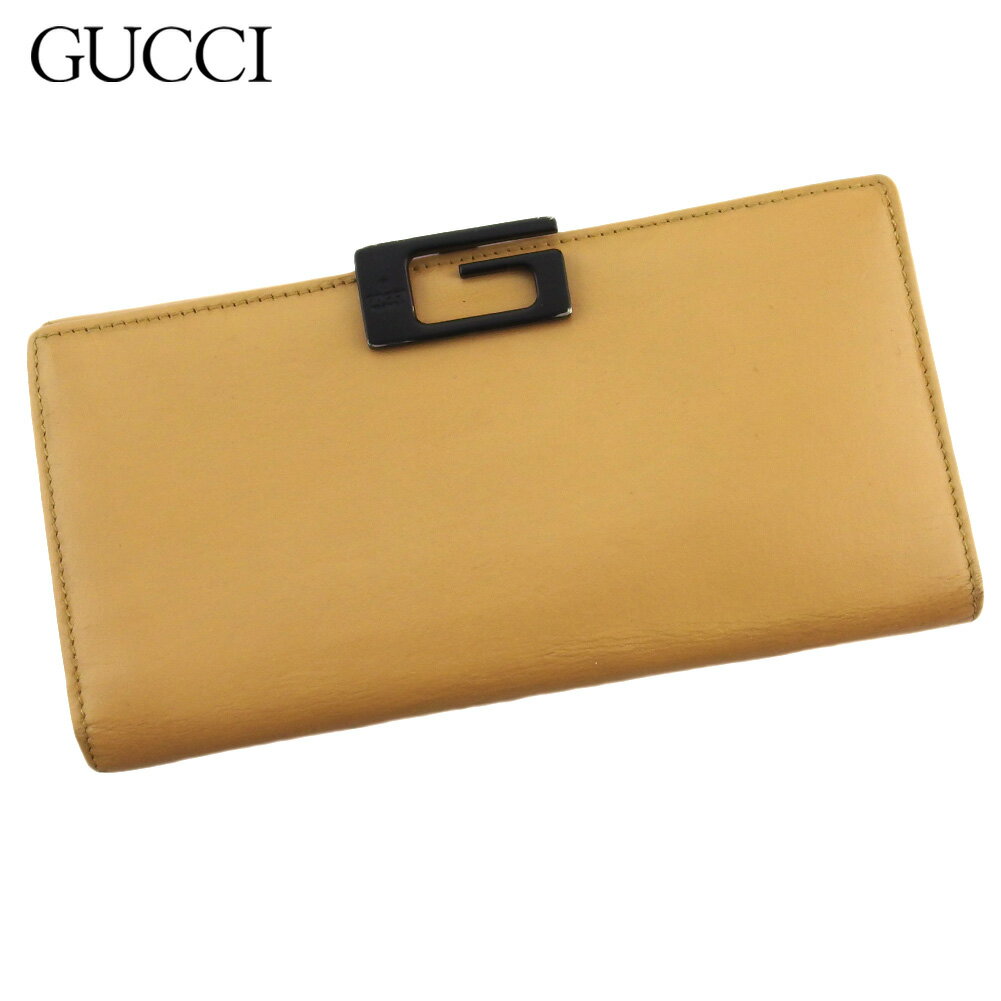 【スプリングセール30％OFF】グッチ 長財布 Wホック 財布 レディース メンズ Gマーク ベージュ ブラック レザー GUCCI T18506 【中古】