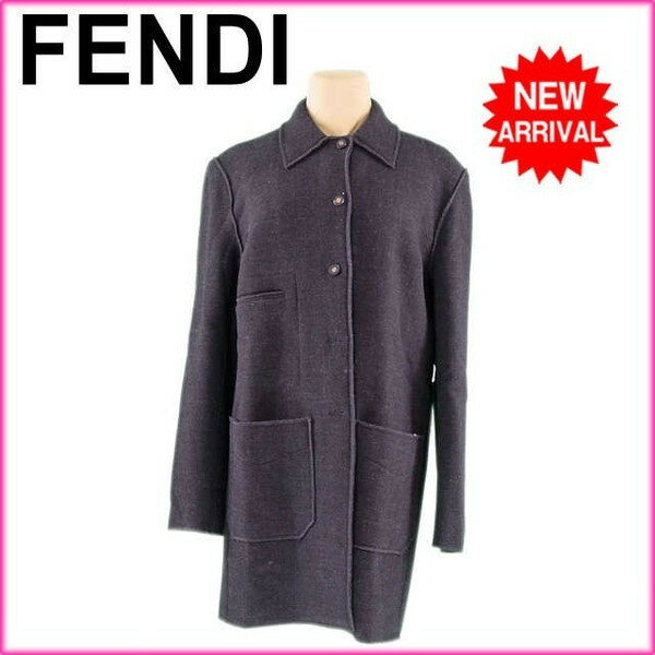 【スプリングセール30％OFF】フェンディ FENDI コート ロゴボタン レディース ♯40サイズ ダークグレー×ゴールド 【フェンディ】 G1218 【中古】