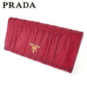 【お買い物マラソン30％OFF】プラダ 長財布 ファスナー付き 長財布 レディース ギャザー ピンク レザー PRADA 長サイフ サイフ 収納 ユニセックス 小物 【プラダ】 C3721 【中古】