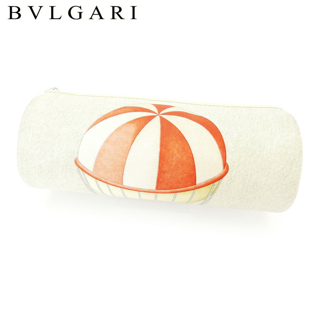 【スプリングセール30％OFF】ブルガリ BVLGARI ポーチ 化粧ポーチ レディース メンズ Vascelli volanti グレー 灰色 ベージュ レッド系 キャンバス×レザー 【ブルガリ】 C3731 【中古】