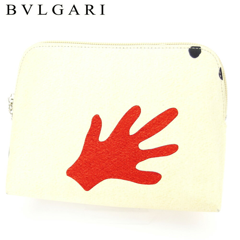 【スプリングセール30％OFF】ブルガリ BVLGARI ポーチ 化粧ポーチ レディース メンズ MANI AL VENTO ベージュ レッド ブラック シルバー キャンバス 【ブルガリ】 C3732 【中古】