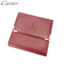 【スプリングセール】カルティエ がま口 財布 三つ折り マストライン ボルドー ゴールド レザー Cartier 【カルティエ】 t16530s 【中古】