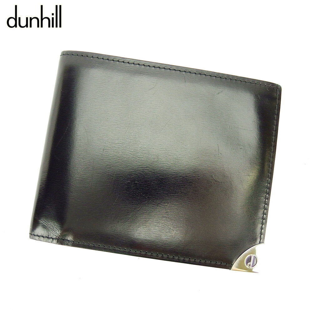 【スプリングセール30％OFF】ダンヒル 二つ折り 札入れ ロンドンスタイル ブラック シルバー レザー dunhill 【ダンヒル】 t16554s 【中古】