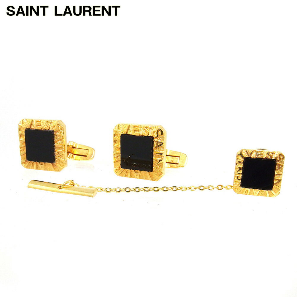 【楽天スーパーSALE 最大50%OFF】イヴサンローラン カフス ネクタイピン メンズ ロゴ ゴールド ブラック ゴールド金具 YVES SAINT LAUR...