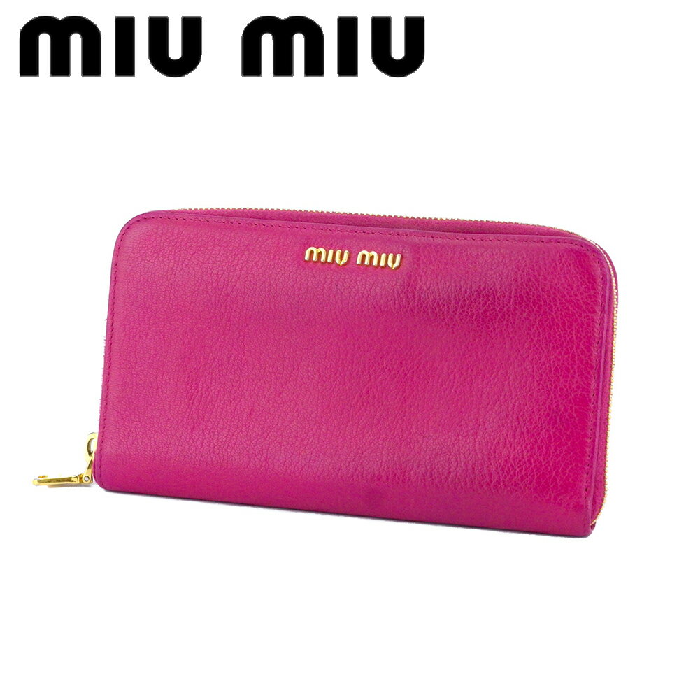 【スプリングセール30％OFF】ミュウミュウ 長財布 ラウンドファスナー レディース ピンク レザー miu miu 長サイフ サイフ 収納 ユニセックス 小物 【ミュウミュウ】 C3833 【中古】