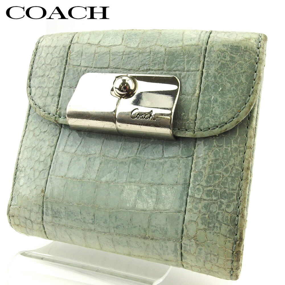 【200円オフクーポン】 【中古】 コーチ COACH Wホック 財布 二つ折り ミニ財布 クロコ調 レディース クリスティン c3900_b ★